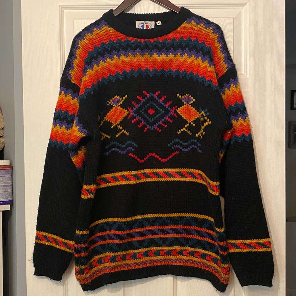 Colorful Geometric Aztec Pattern Knit Sweater